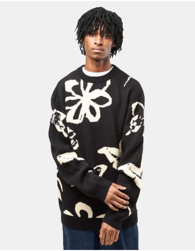 Route One Stencil Knitted Sweater - Black/Ivory Cream en stock