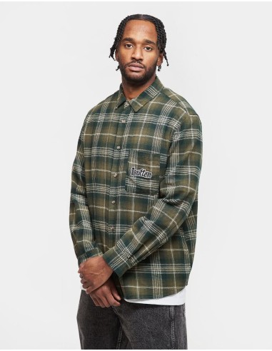 Butter Goods Swirl Plaid L/S Shirt - Green/White en stock