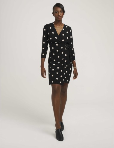 Dot Print Faux Wrap Dress- Sale pas chere