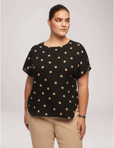 Plus Size Large Dot Bateau Neck Short Sleeve Blouse votre restaurant rapide dans 