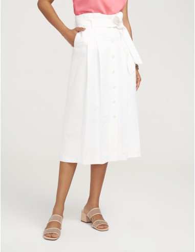 Linen Button Up Belted Midi Skirt- Sale les ligaments